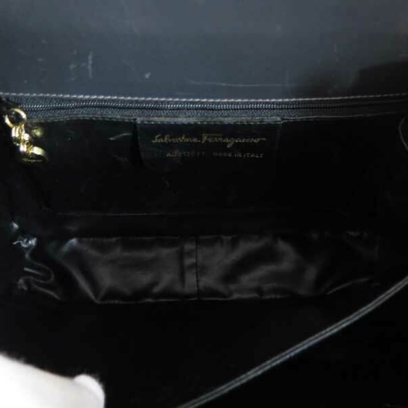 Salvatore Ferragamo Shoulder Bag Black Leather lizard embossed - Picture 7 of 8